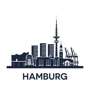 Hamburg şehir silueti, Almanya, detaylı sürüm, düz renk