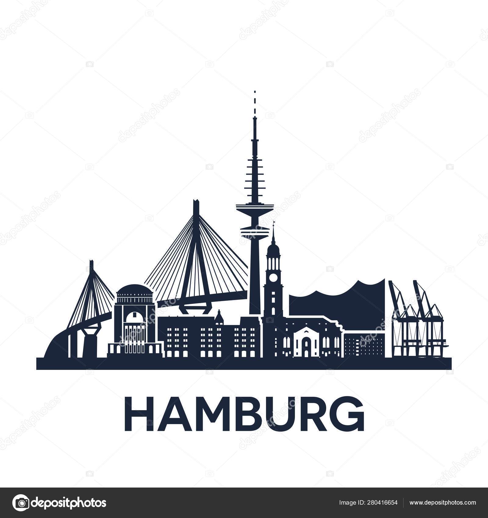 Hamburg city skyline, Germany, extended version, solid color Stock