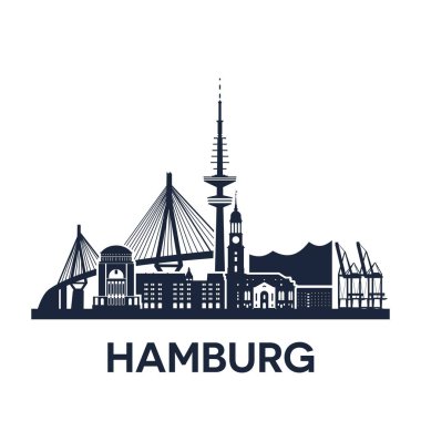 Hamburg şehir silueti, Almanya, genişletilmiş versiyonu, düz renk