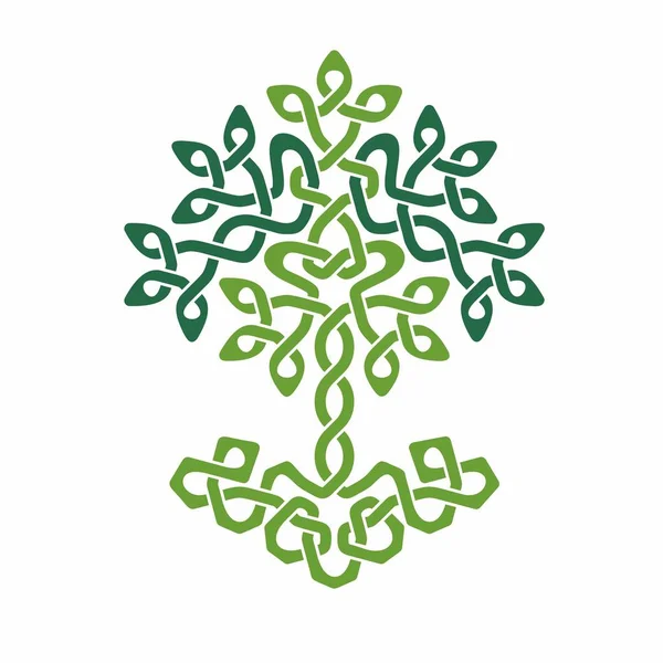 Кельтское дерево жизни, зеленый тканый орнамент — стоковый вектор