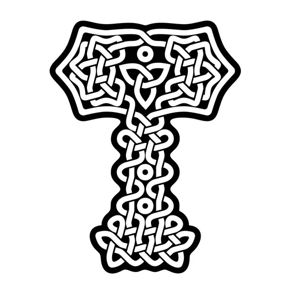 Martello di Thor in disegno celtico. Mjolnir . — Vettoriale Stock