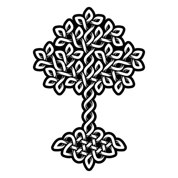 Árbol Celta de la Vida, ornamento monocromo tejido — Archivo Imágenes Vectoriales