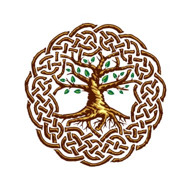 Celtic Tree of Life with green leaves clipart