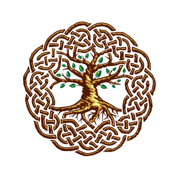 Кельтське дерево життя з зеленим листям — стоковий вектор