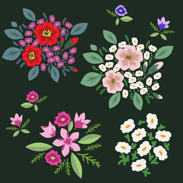 Floral Bunches Decorative Vector Set — Stock Vector