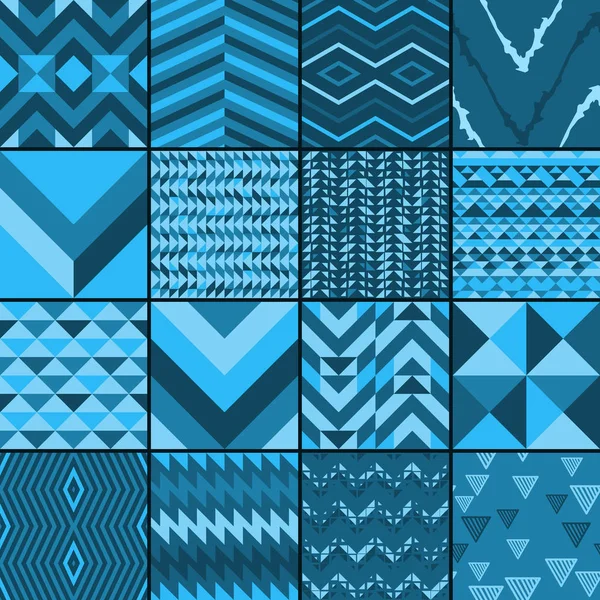 Seamless Blue Colorway Geometric Patterns — Stock Vector