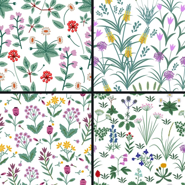 Seamless Patterns Decorative Flowers — Stock Vector