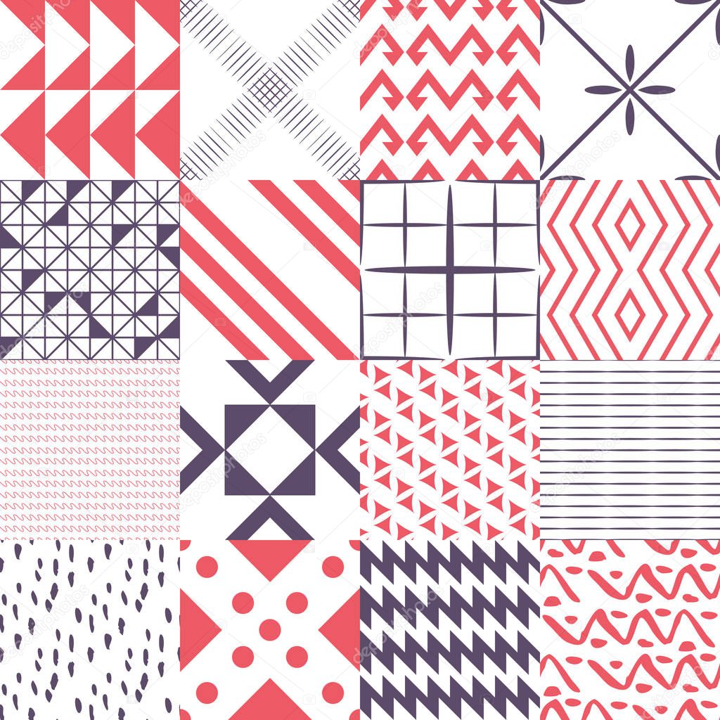 Seamless decorative geometric patterns set