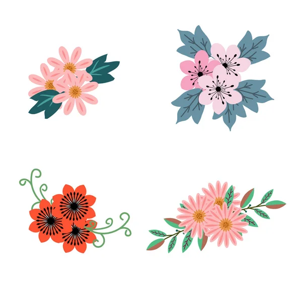 Conjunto de flores decorativas — Vector de stock