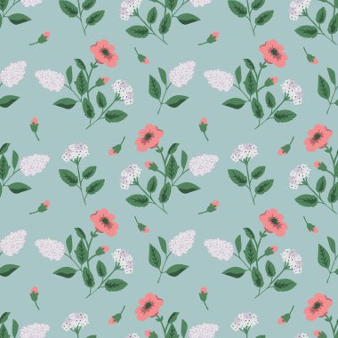 Dekoratif çiçeklerle kusursuz desen