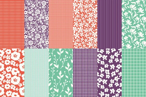 Naadloze Bloemen Geometrische Patronen Set — Stockvector