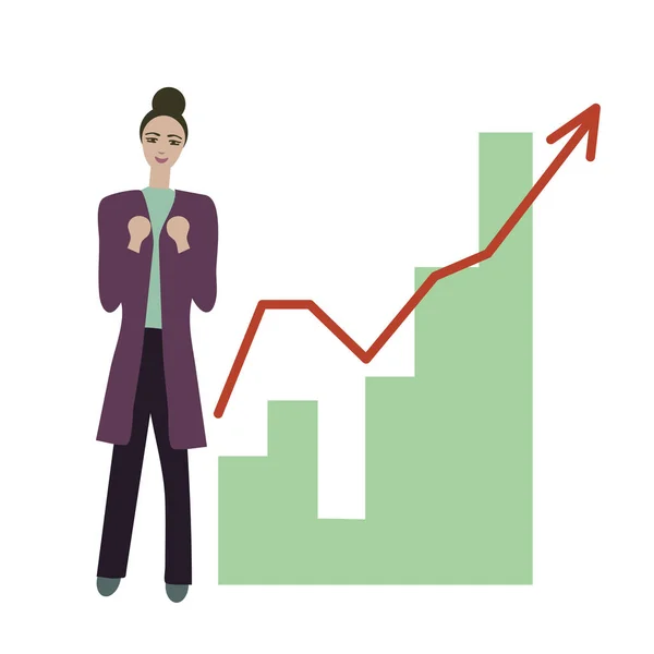 Šťastná Žena Růstový Graf Prodeje — Stockový vektor