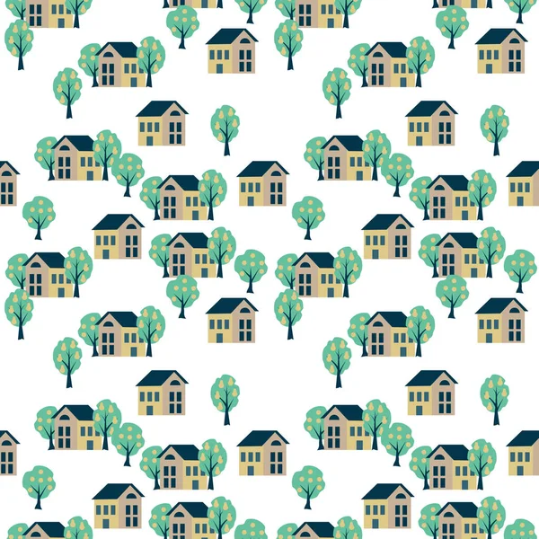 Simples Seamless Village Pattern — Stock Vector