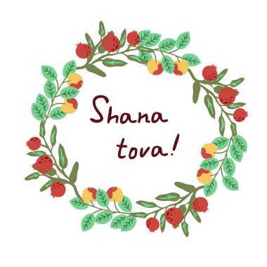 Shana tova arkaplan elma ve nar çelengi