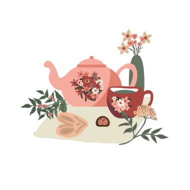 Konforlu çay partisi vektör çizimi