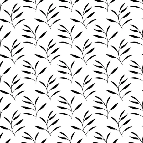 シームレスな黒と白の葉のパターン — ストックベクタ