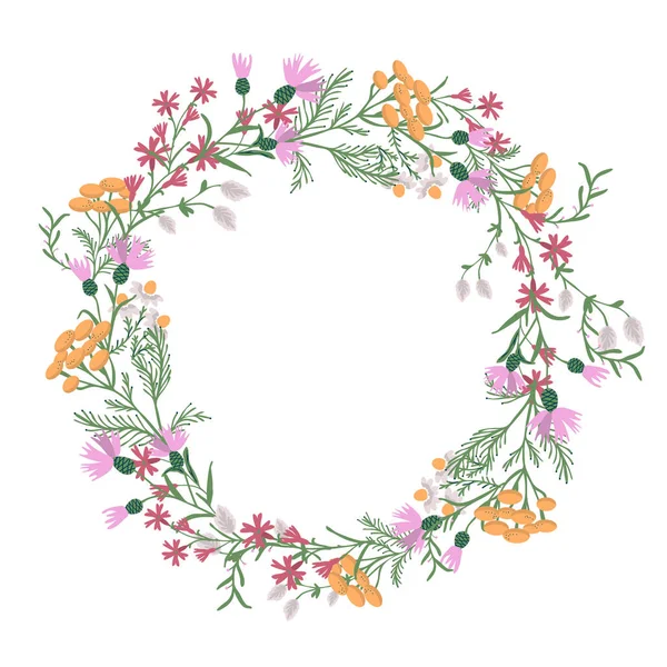 Couronne Décorative Vectorielle Aux Fleurs Sauvages — Image vectorielle