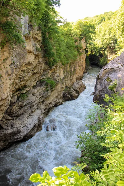 Kurjips Nehri, Rusya, Lago Naki Platosu, Batı Kafkasya, Adygea Cumhuriyeti. Dağlar, nehir, doğa, bahar 