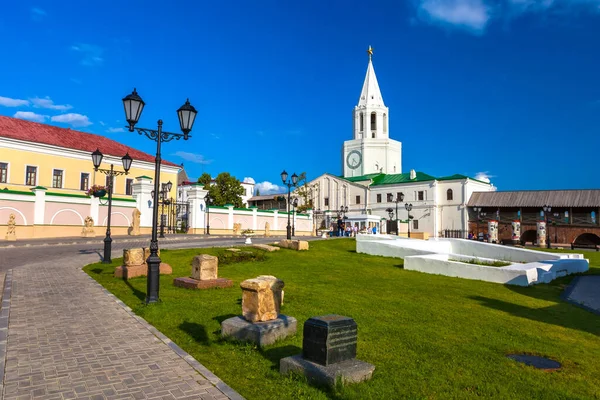 The Spasskaya Tower, Kazan, Tatarstan, Russia. Kremlin courtyard, the foundation of the Transfiguration Monastery Stock Photo