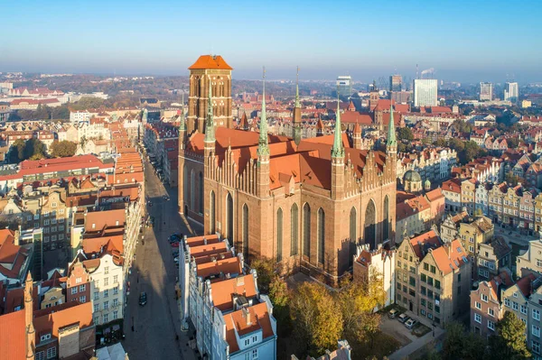 Gdaňské Staré Město Polsku Středověké Gotické Saint Mary Katedrály Letecký — Stock fotografie