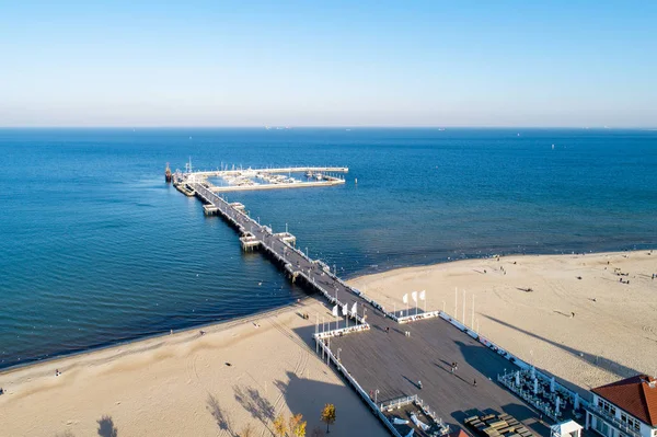 Muelle Madera Con Puerto Puerto Deportivo Con Yates Playa Sopot — Foto de Stock