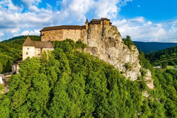 Orava castle in Slovakia. Aerial view at sunrise — Stock Photo, Image