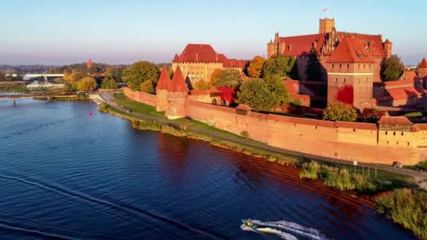 Medieval Malbork Marienburg Castle Poland Main Fortress Teutonic Knights Nogat — Stock Video