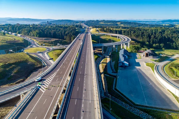 Nowa Autostrada Polsce Drodze Krajowej E77 Nazwie Zakopianka Skrzyżowanie Wiaduktów — Zdjęcie stockowe