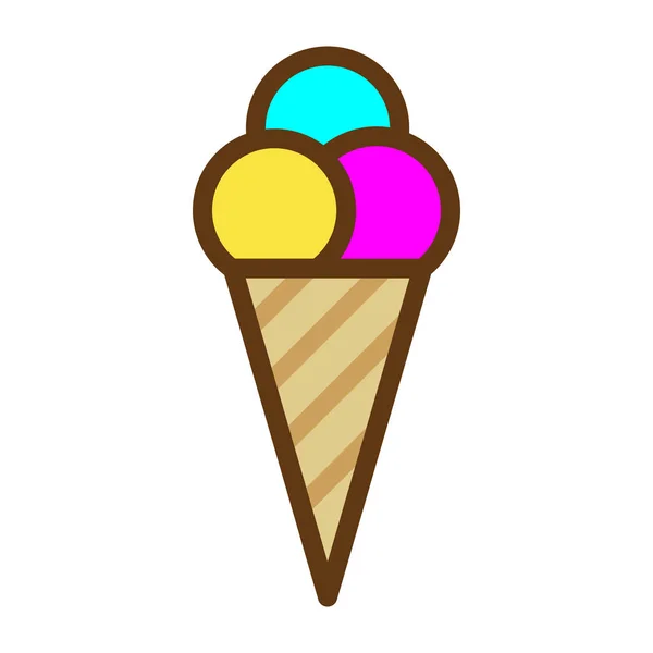 Ilustración Vectorial Tres Bolas Helado Cuerno Gofre — Vector de stock