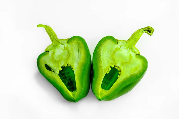 Pepper Green Bulgarian Two Parts Close — Stock Photo, Image