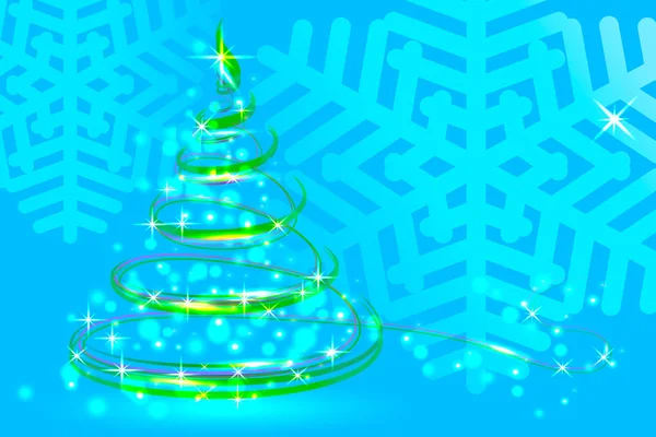 Vector Illustratie Abstractie Blauwe Sneeuwvlok Feestelijke Fir Kerstboom Nieuwjaar — Stockvector