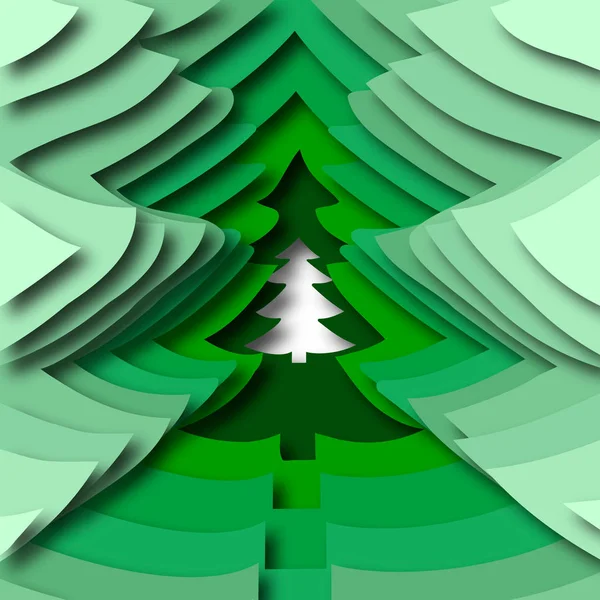 Vektorillustration Abstrakter Weihnachtsbaum Papiereffekt Und Schatten Neujahr Und Weihnachten — Stockvektor