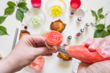 Beyaz arka plan kek kalıpları, spatula, corolla, koni krem, Kore buttercream çiçekler için