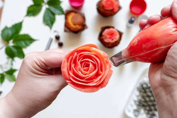 Beyaz arka plan kek kalıpları, spatula, corolla, koni krem, Kore buttercream çiçekler için