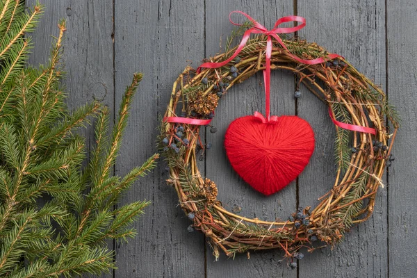 Red Heart Wooden Background Valentine Day February — Stock Photo, Image