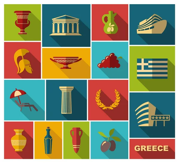 Tradiční Symboly Řecka Plochá Vektorové Ilustrace — Stockový vektor