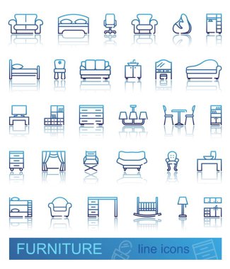 Çizgi mobilya simgeler kümesi. Anahat web simgesi toplama