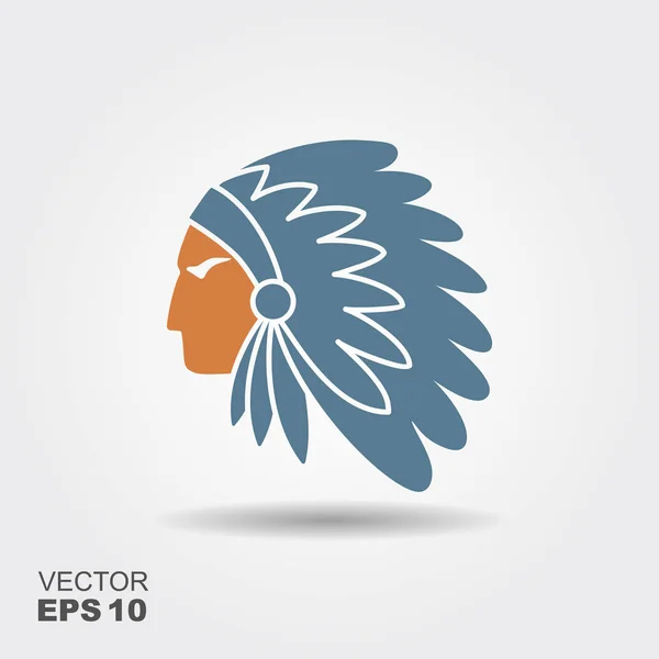 Native American Indian chief met veren hoofdtooi vector icon — Stockvector