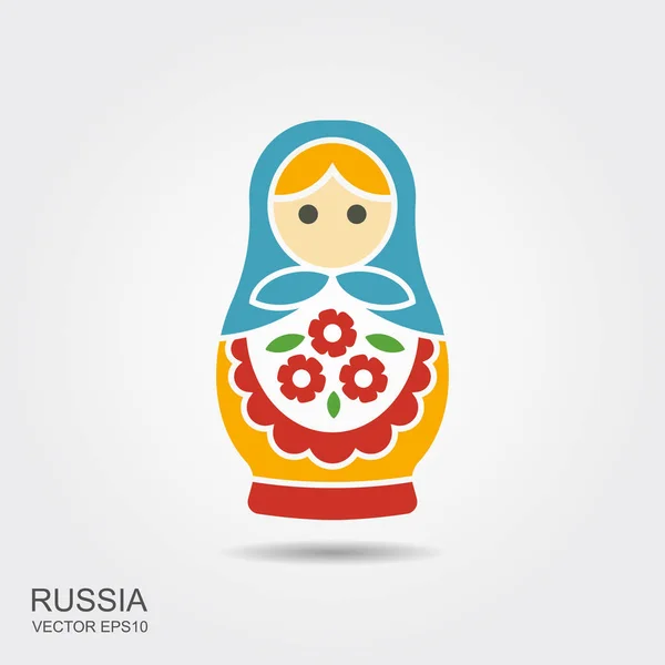 Russian Traditional Doll Souvenir Matryoshka Flat Vector Icon — Stock Vector