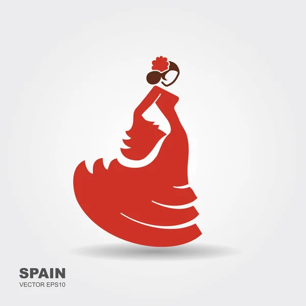 Dançarina Espanhola Flamenco Ícone Plano Ilustração Vetorial — Vetor de Stock