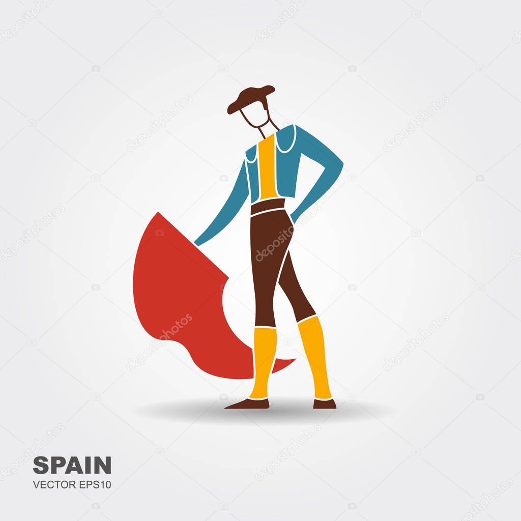 Bullfight, matador. Flat stylized icon Vector illustration