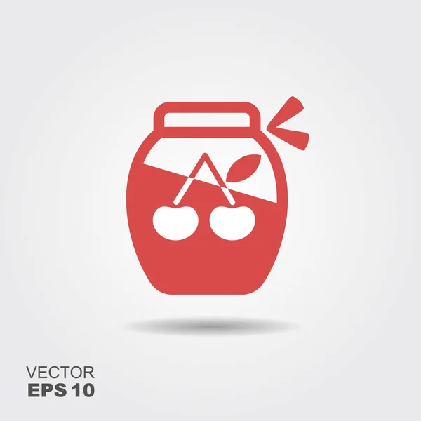 Cherry Jam Pot Platte Ontwerp Pictogram Groenten Behouden Vectorillustratie Silhouet — Stockvector