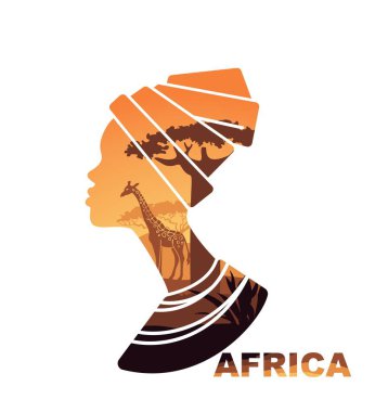 Afrikalı kadın s baş siluet günbatımı manzaralı