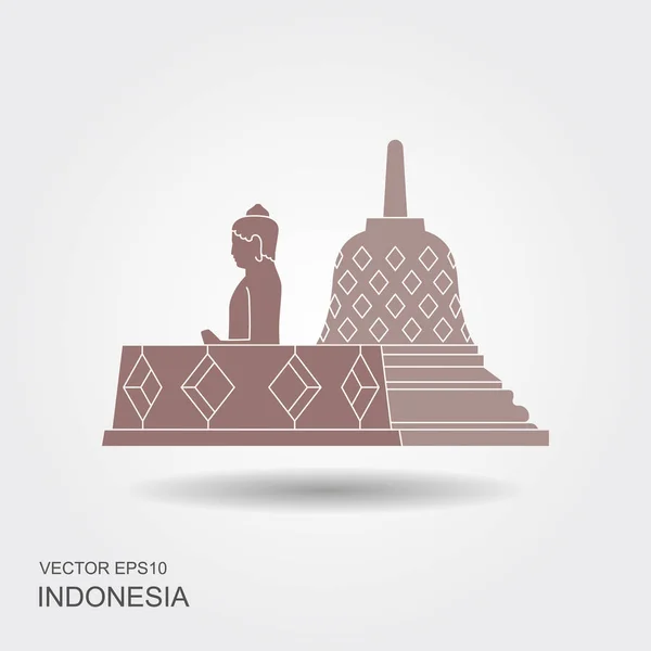 Indonesian Borobudur ancient temple. Flat icon with shadow — Stock Vector