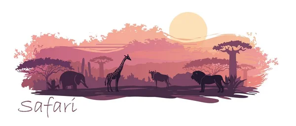 Paysage africain avec des animaux sauvages. Illustration vectorielle — Image vectorielle