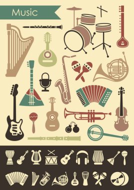 Düz bir tarzda müzik aletleri Icon set