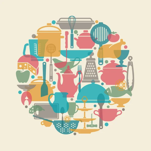 Бесшовный Векторный Рисунок Посудой Кухонный Фон Кухонные Принадлежности Кухонные Принадлежности — стоковый вектор