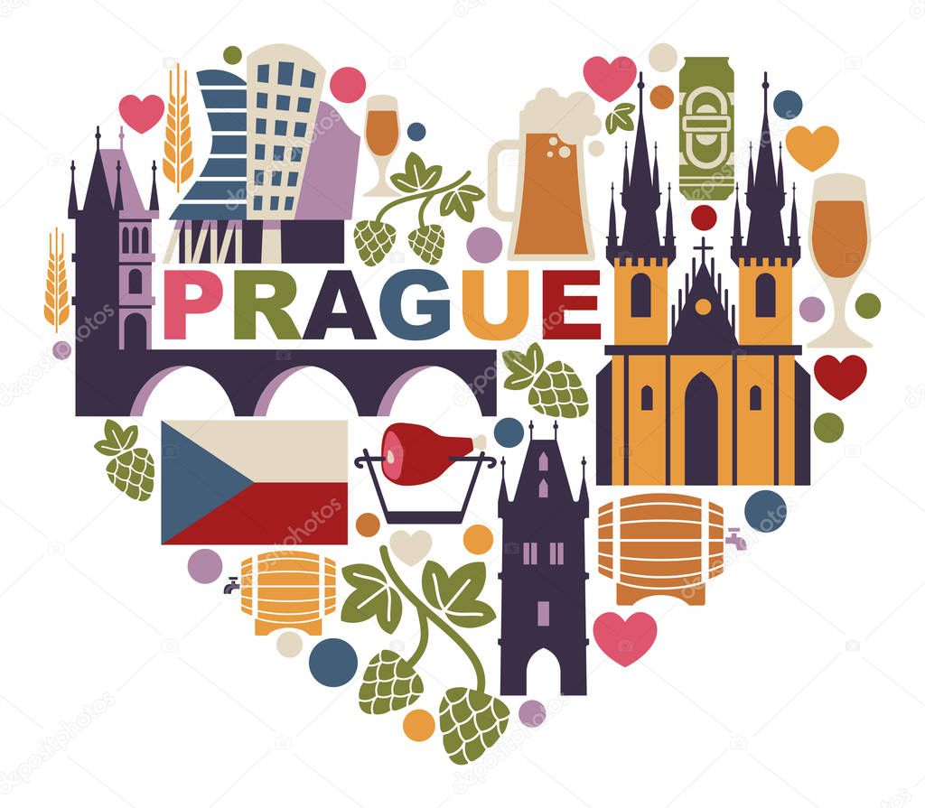 Czech Republic and Prague symbol in the form of heart