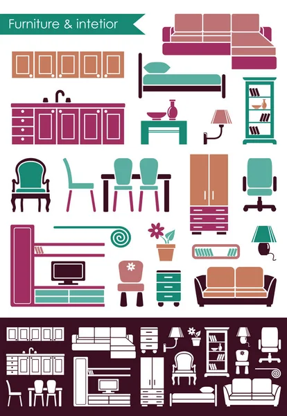 Furniture Elements Interior House — Stock Vector