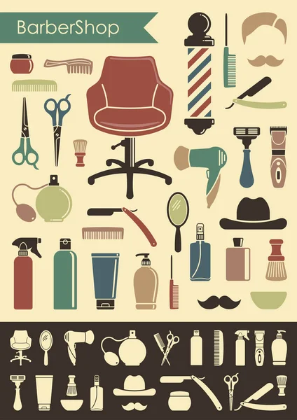 Symbole Eines Herrenfriseursalons Retro Stil — Stockvektor